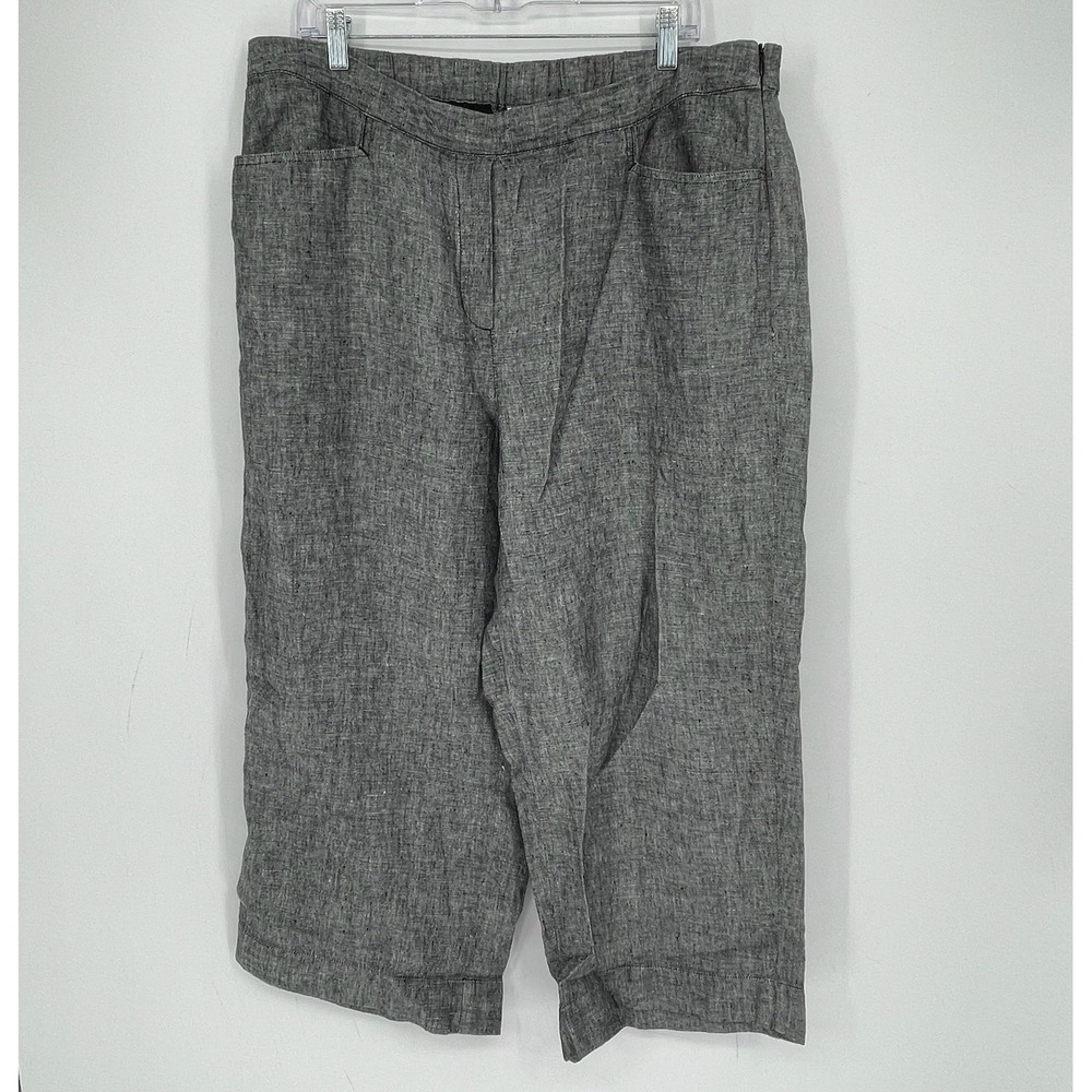 J.Jill Women's Gray Love Linen Lagenlook Flat Front Wide Leg Crop Pants Size XL
